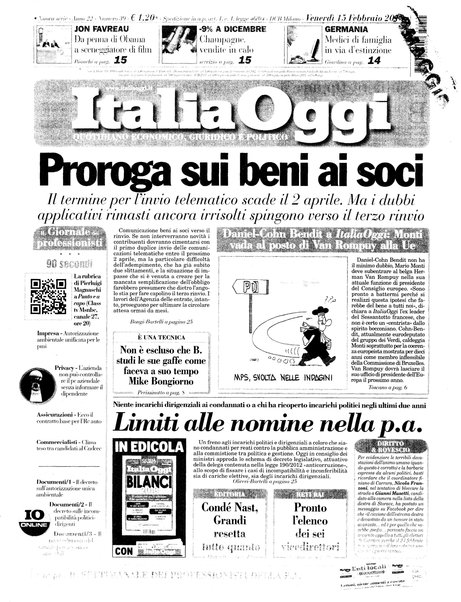 Italia oggi : quotidiano di economia finanza e politica